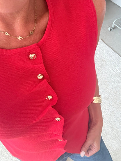 Red Tailored Knit Waistcoat