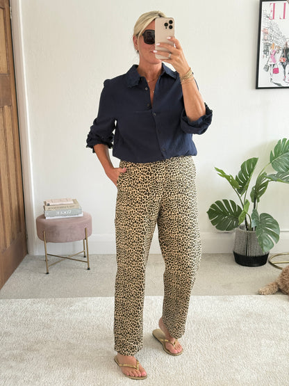 Leopard Print Straight Leg Trousers