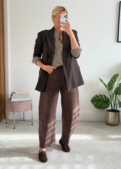 Cream Heritage Check Frill Collar Blouse