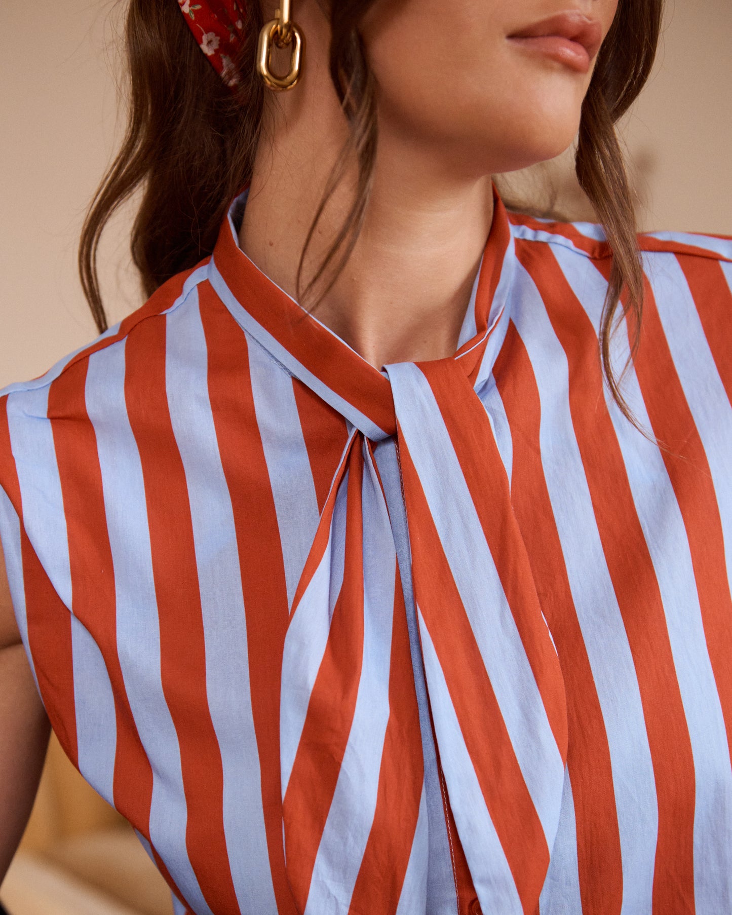 Cornflower Blue Stripe Tie-Neck Blouse