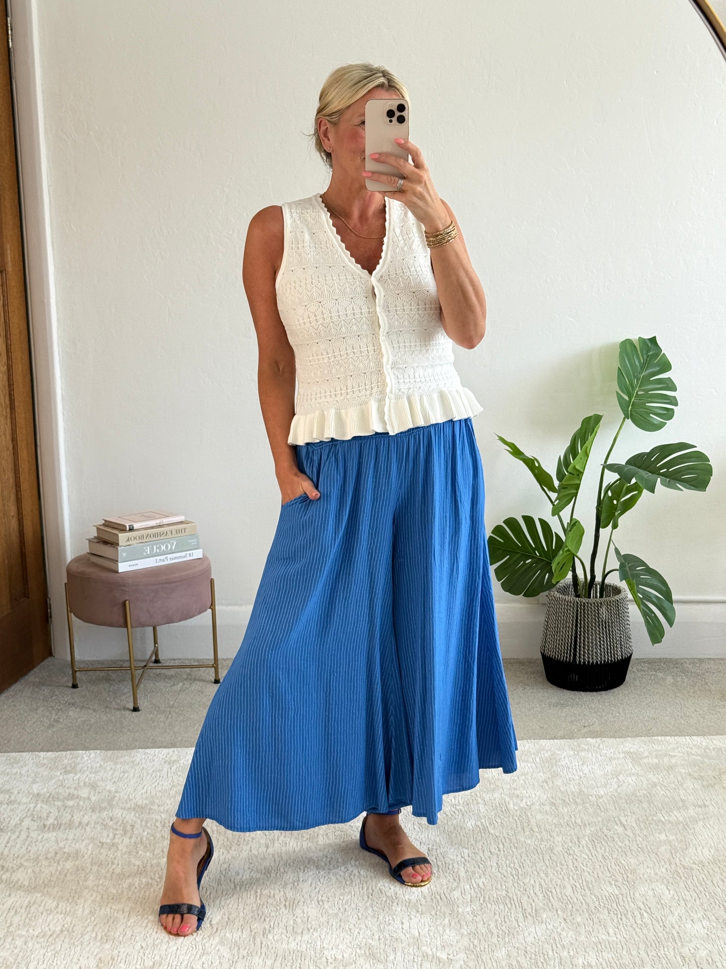 Cobalt Stripe Palazzo Culottes