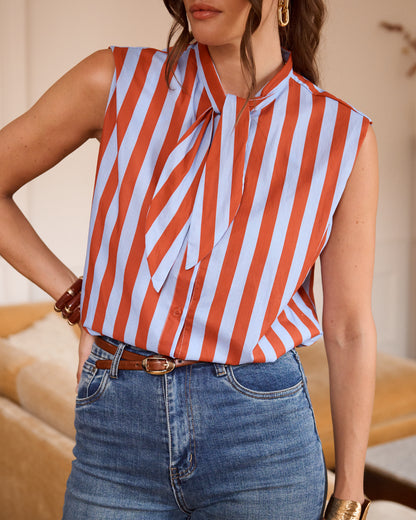 Cornflower Blue Stripe Tie-Neck Blouse