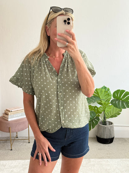 Navy Star Frill Sleeve Blouse