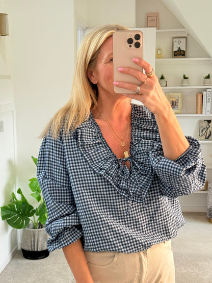 Pink Gingham Ruffle Blouse