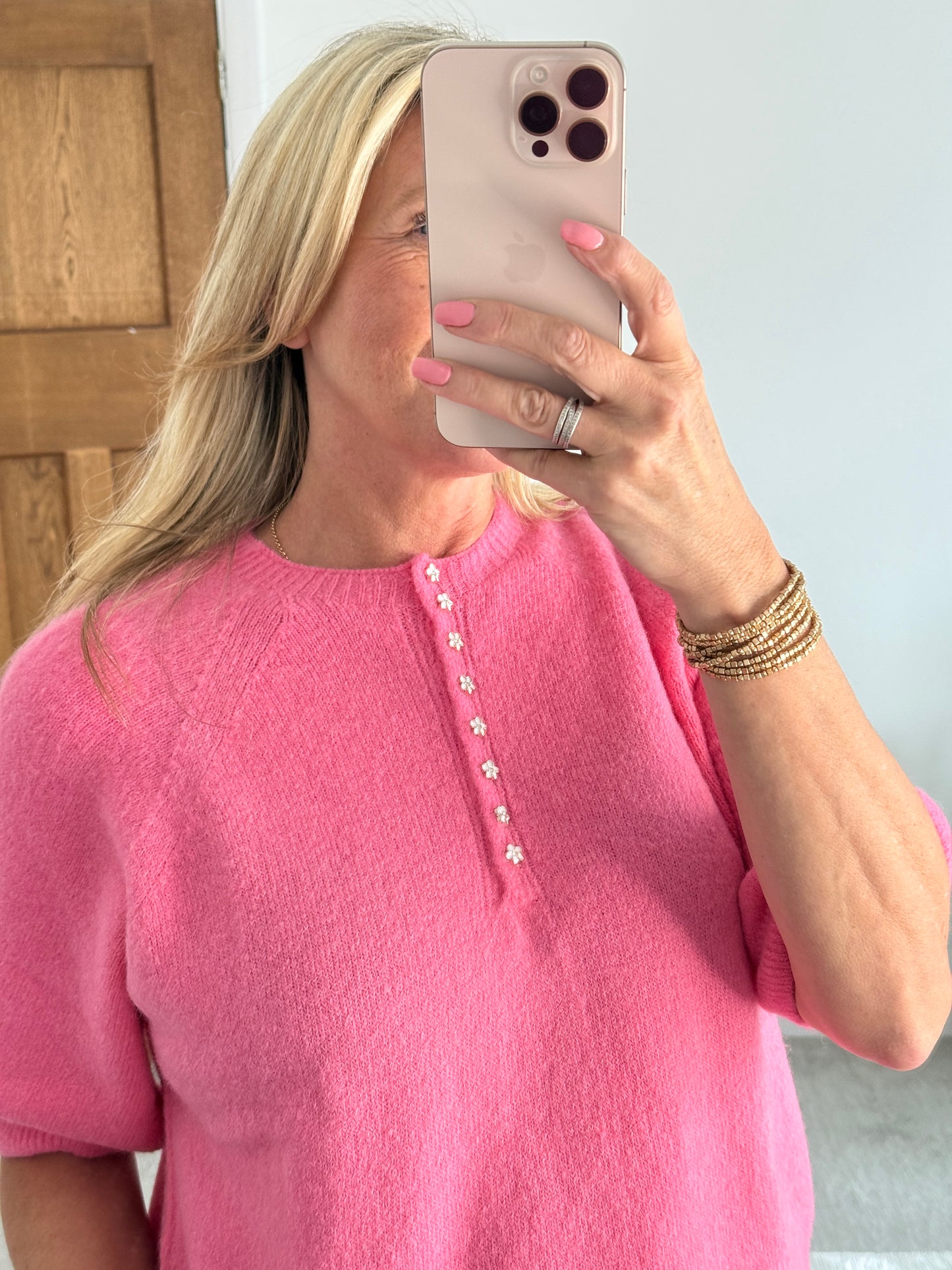 Navy Alpaca Mix Diamanté Button Jumper