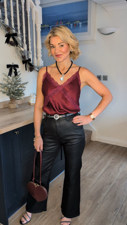 Burgundy Lace Satin Cami Top