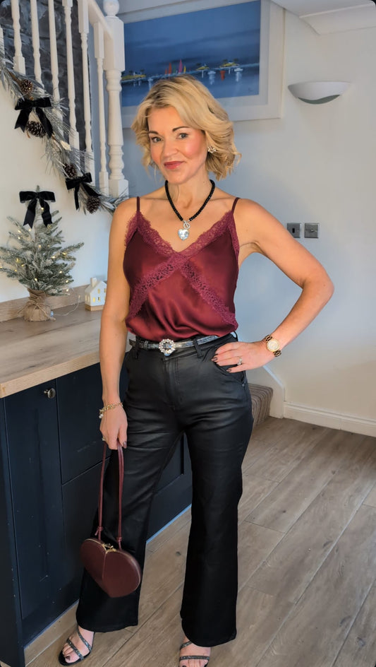 Burgundy Lace Satin Cami Top