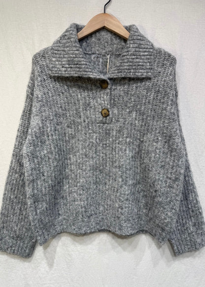 Oatmeal Chunky Knit Button Collar Jumper