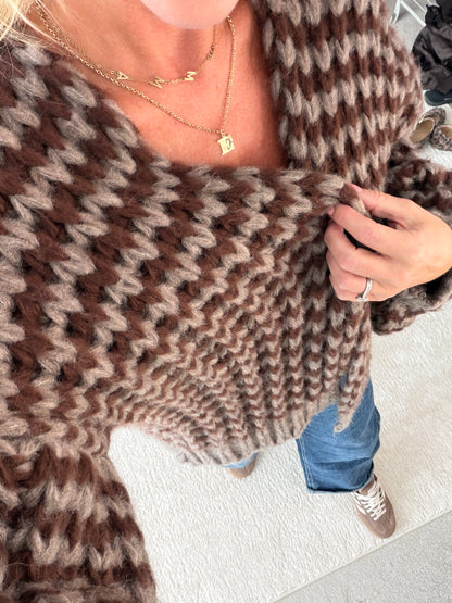Chocolate/Taupe Cosy Stripe Cardigan