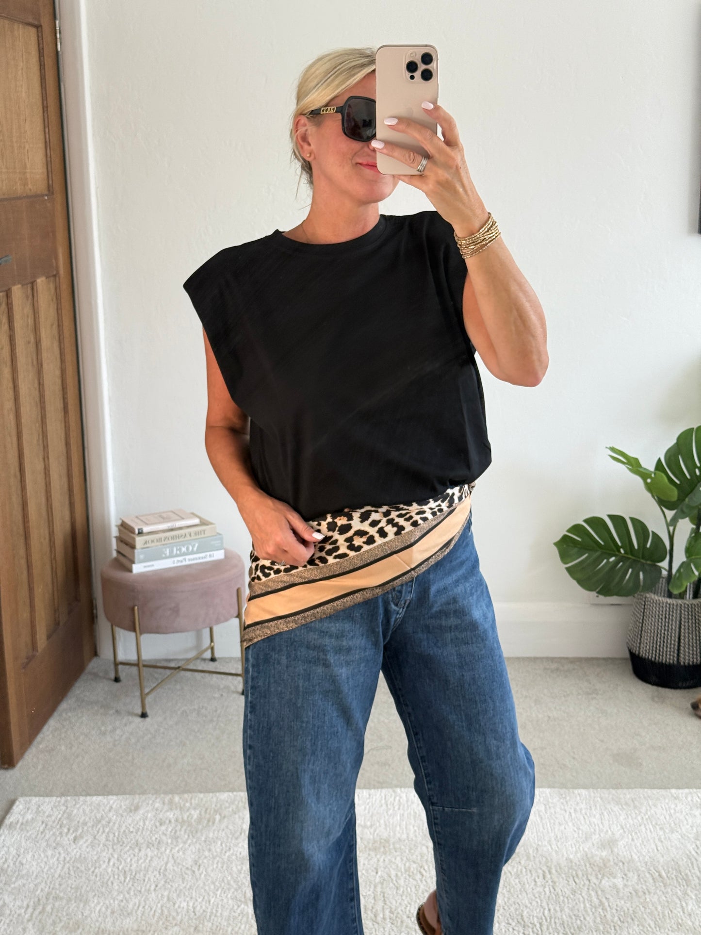 Black Structured Shoulder T-Shirt