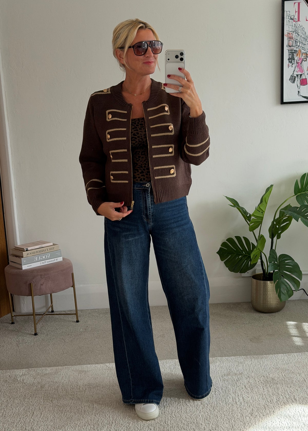 Chocolate Military Zip Front Knitted Cardi