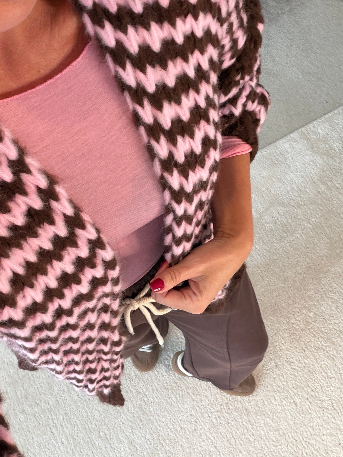 Chocolate/Pink Cosy Stripe Cardigan