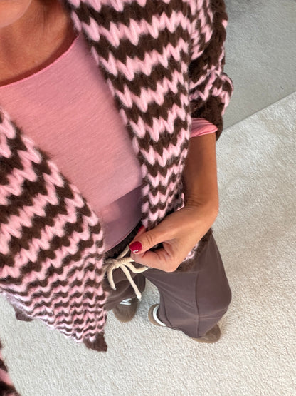 Chocolate/Pink Cosy Stripe Cardigan