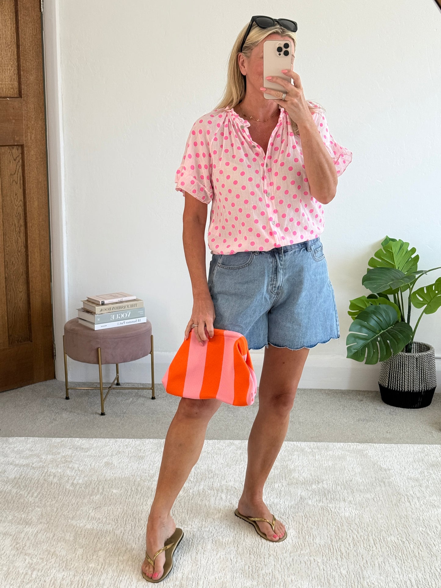Hot Pink/Pink Polka Dot Frill Sleeve Blouse