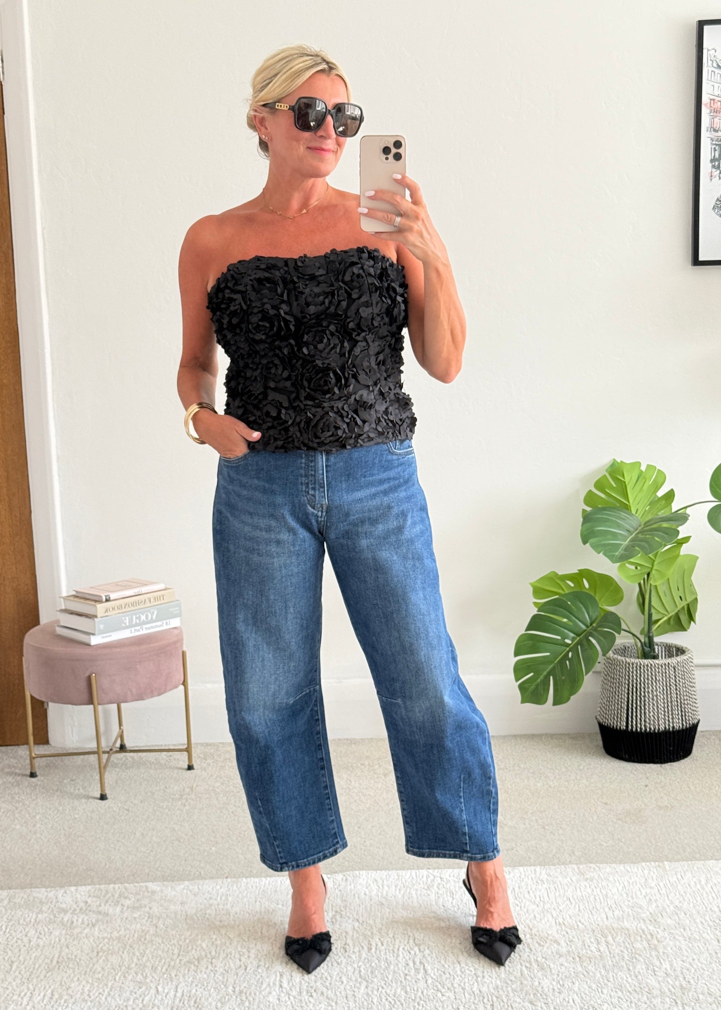 Black 3D Floral Bandeau Top