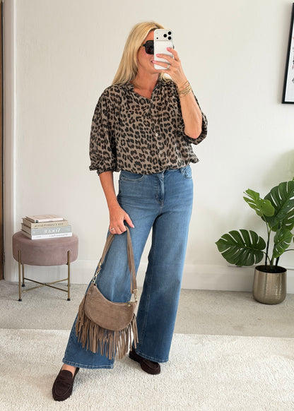 Mocha Leopard 3/4 Puff Sleeve Blouse