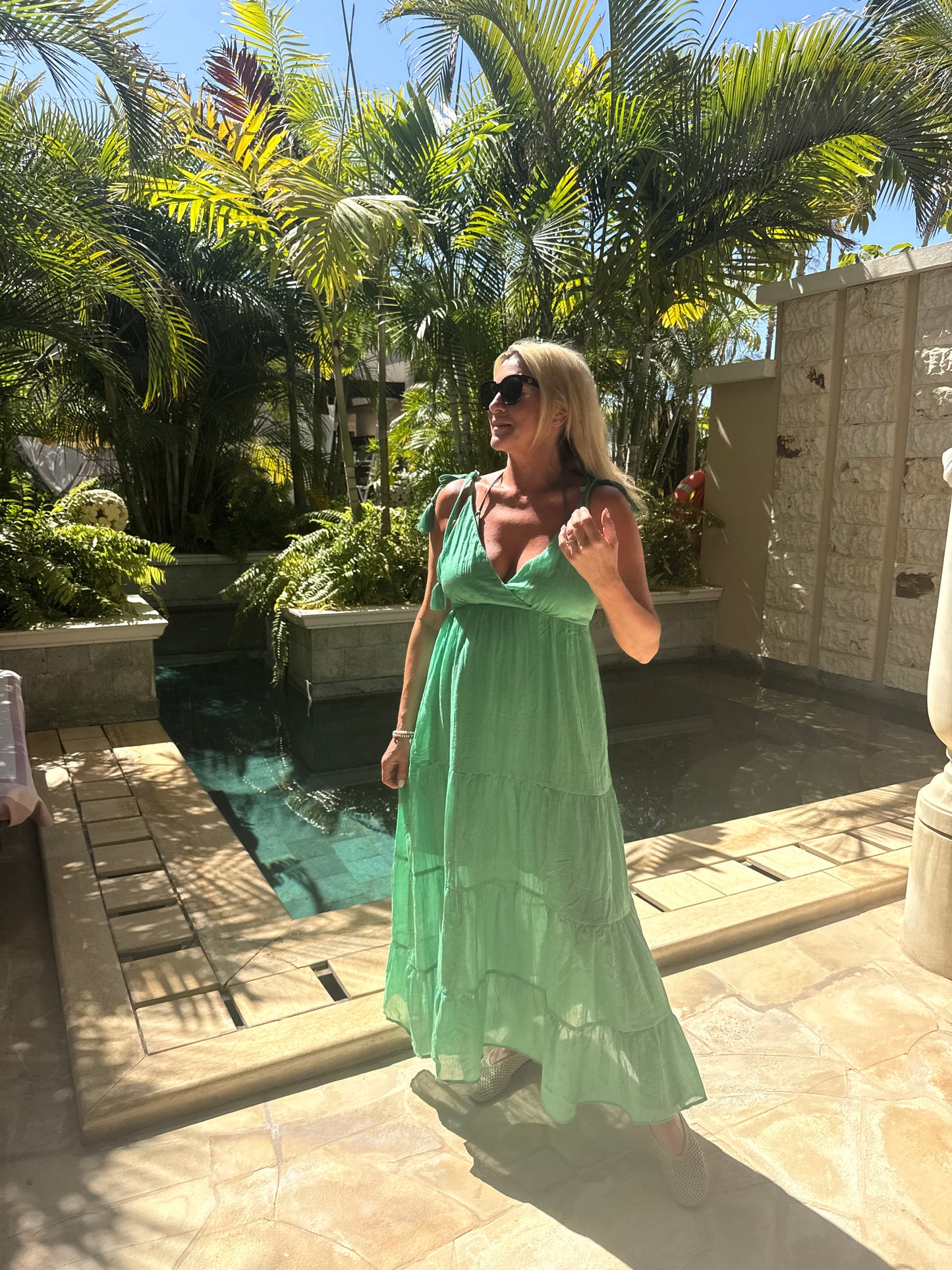 Kelly Green Tie Strap Tiered Maxi Dress