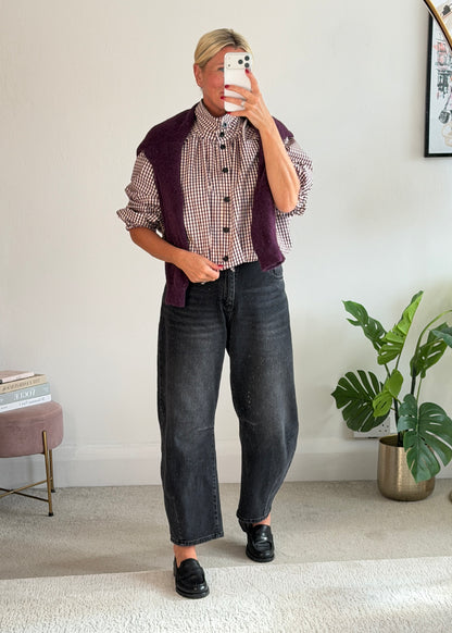 Plum Check Funnel Neck Jacket