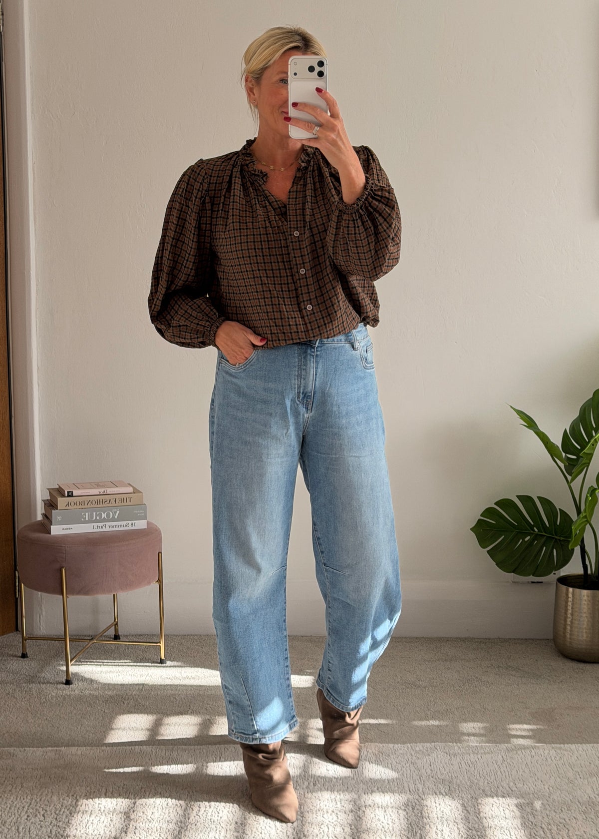 Mocha/Tan Heritage Check Frill Collar Blouse