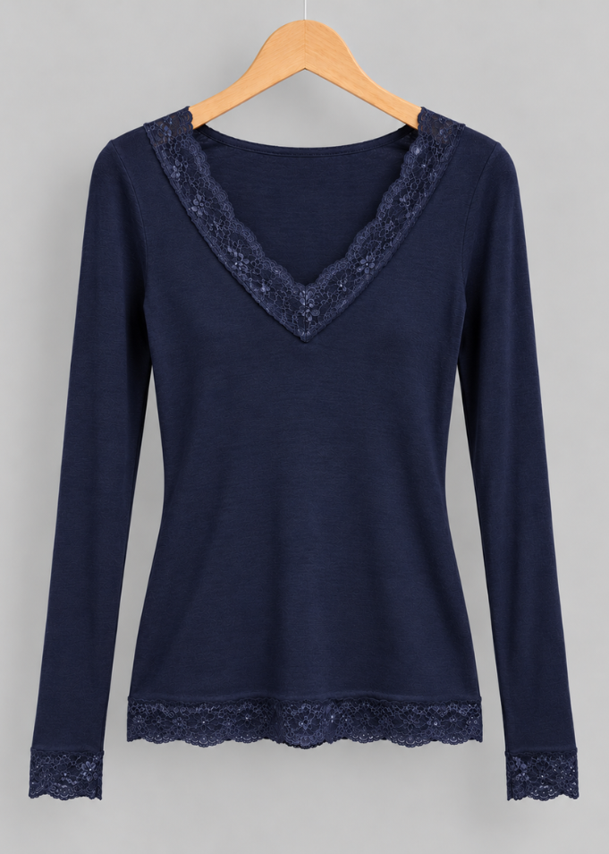 Plum Cashmere Mix Lace Trim Layering Top