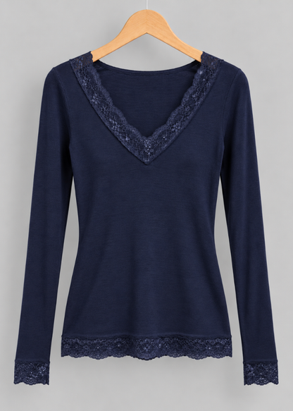 Plum Cashmere Mix Lace Trim Layering Top