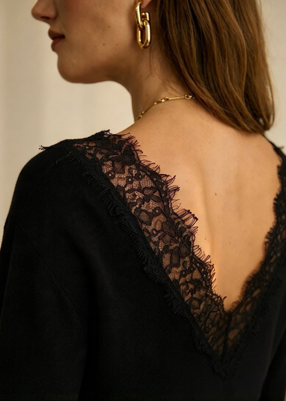 Black Reversible Lace V-Neck Jumper