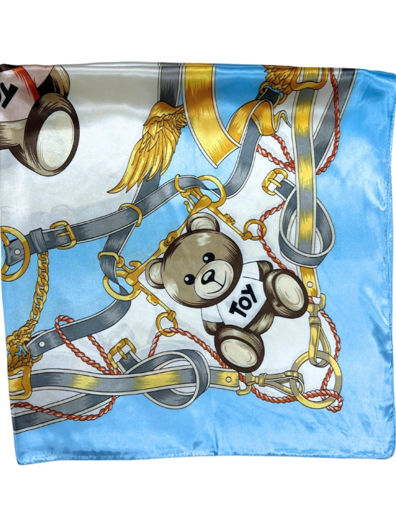 Navy Bear Pattern Silk Touch Square Scarf
