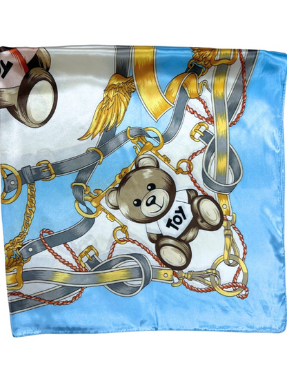 Navy Bear Pattern Silk Touch Square Scarf