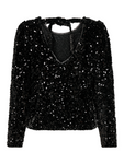 Black Sequin Bow Back Top