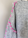 Grey/Pink Contrast Stitch Cosy Jumper