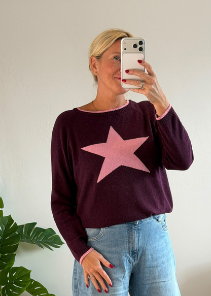 Chocolate/Cornflower Cashmere Mix Star Jumper