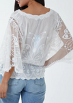 Pink Floral Lace Butterfly Sleeve Blouse