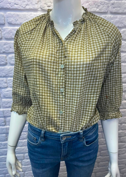 Navy Gingham 3/4 Sleeve Blouse