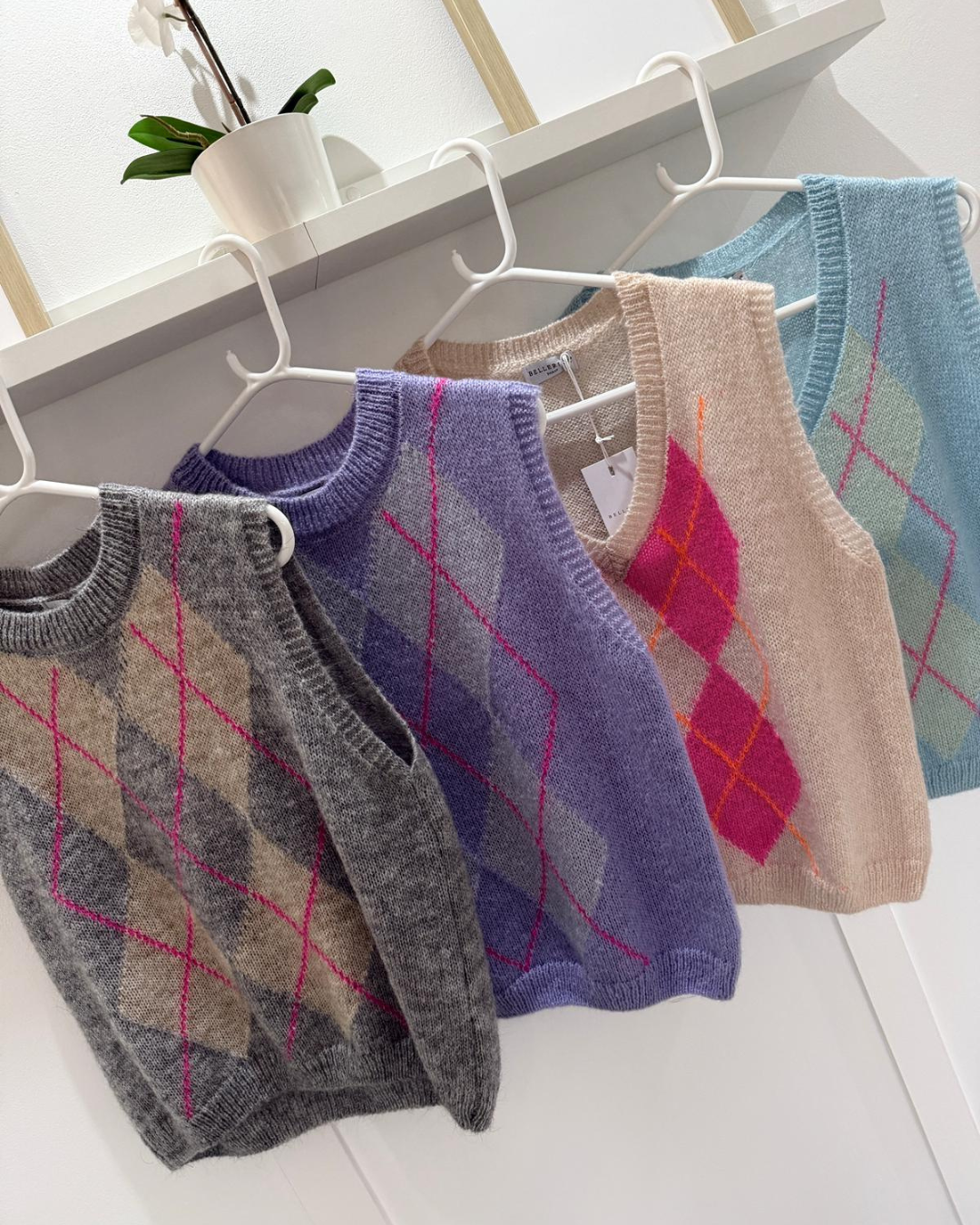 Blue/Pink Argyle V Neck Tank Top