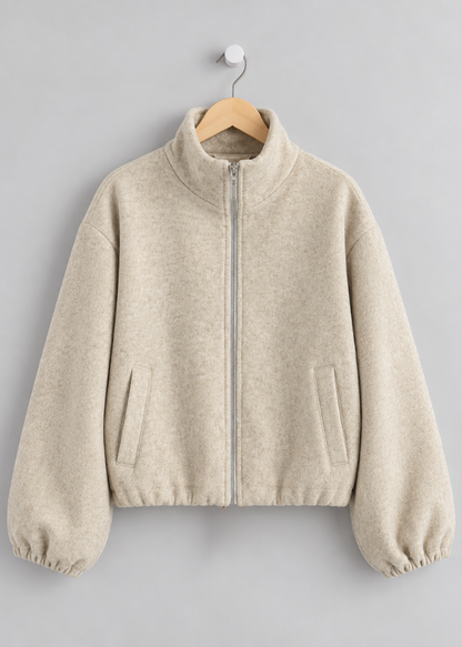 Burgundy Brushed Funnel Neck Zip Jacket