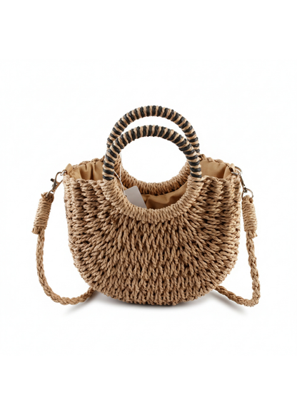 Camel 🐚 Shell Decor Small Straw Basket Bag