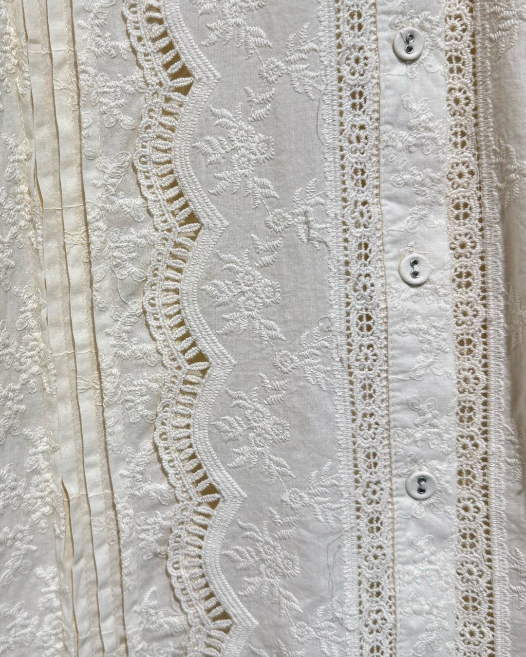 Oatmeal Frill Sleeve Lace Embroidered Blouse