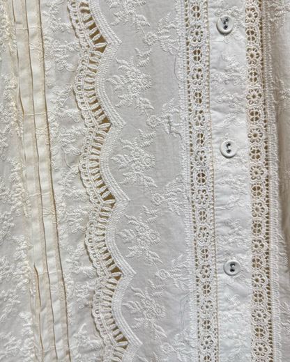 Oatmeal Frill Sleeve Lace Embroidered Blouse