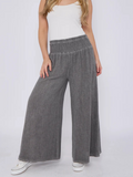 Dark Grey Washed Linen Wide Leg Trousers