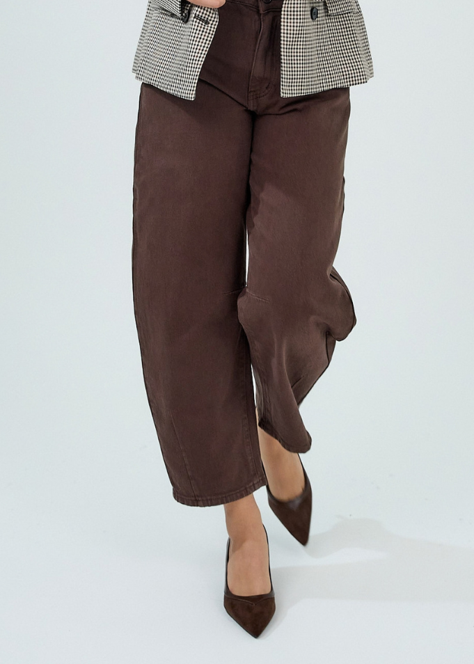 Livia Chocolate Cropped Barrel Jeans - PRE ORDER