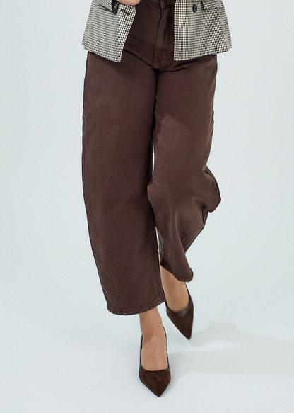 Livia Chocolate Cropped Barrel Jeans - PRE ORDER