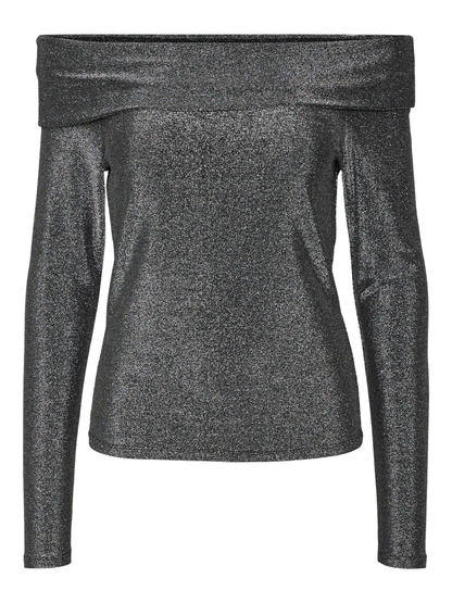 Dynasty Black/Silver Glitter Bardot Top