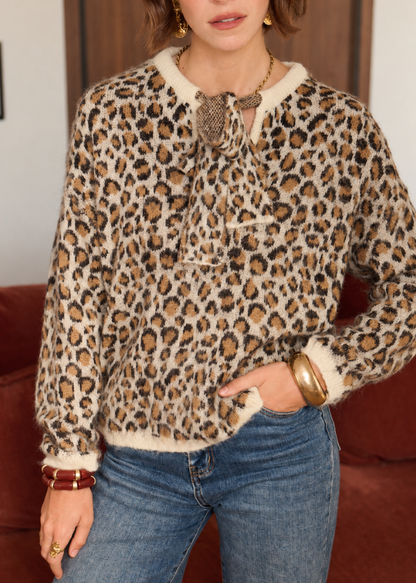 Leopard Print Bow Tie Jumper