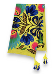 Yellow Lotus Print Tassel Square Scarf