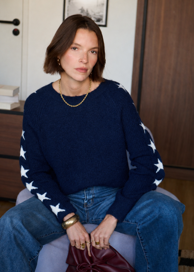Navy/Cream Star Sleeve Jumper