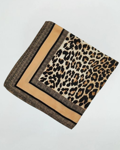 Beige Leopard Print Border Square Scarf
