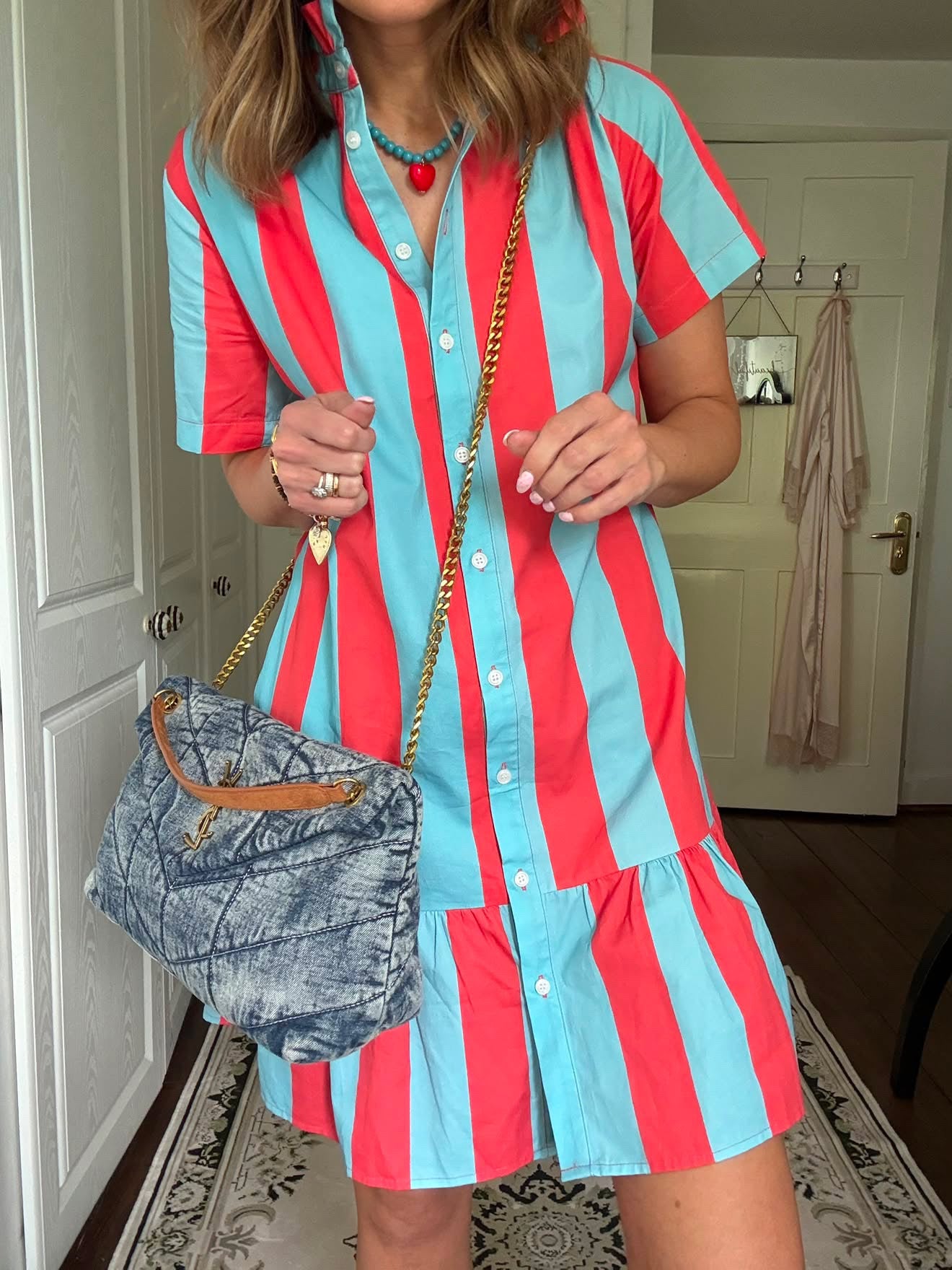 Red/Turquoise Blue Stripe Dress