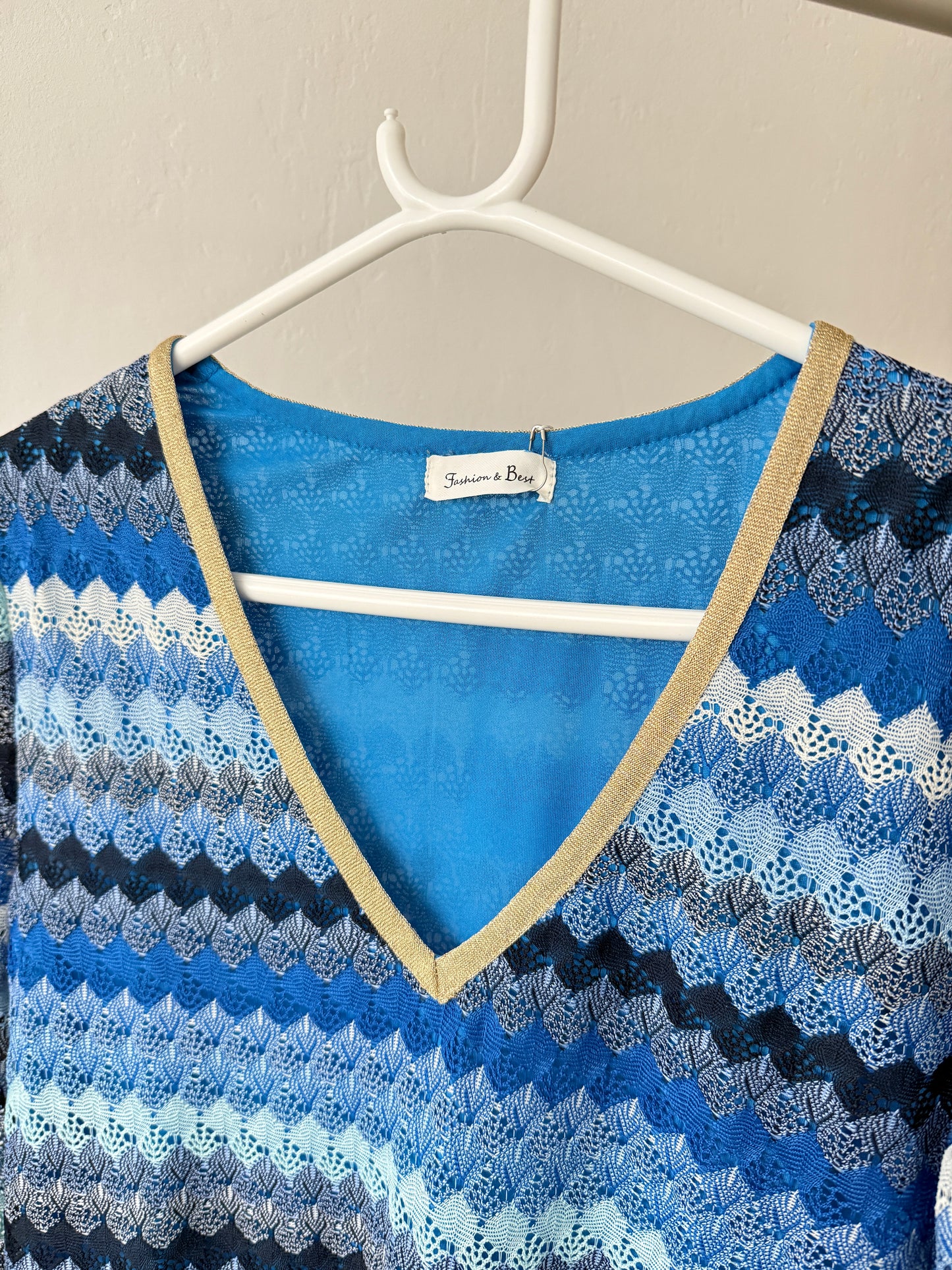 Blue Wavy Crochet Shift Dress