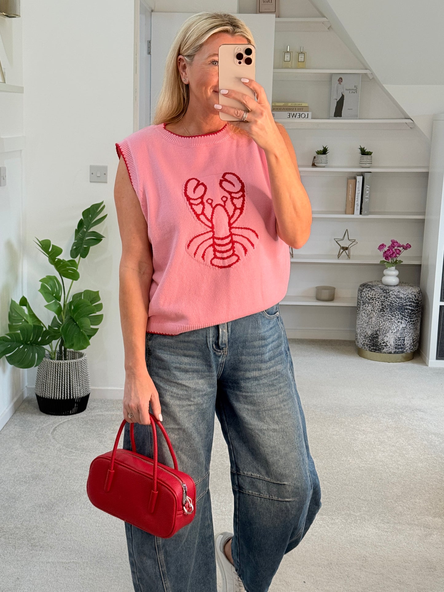 Cream/Blue Fish Motif Tank Top