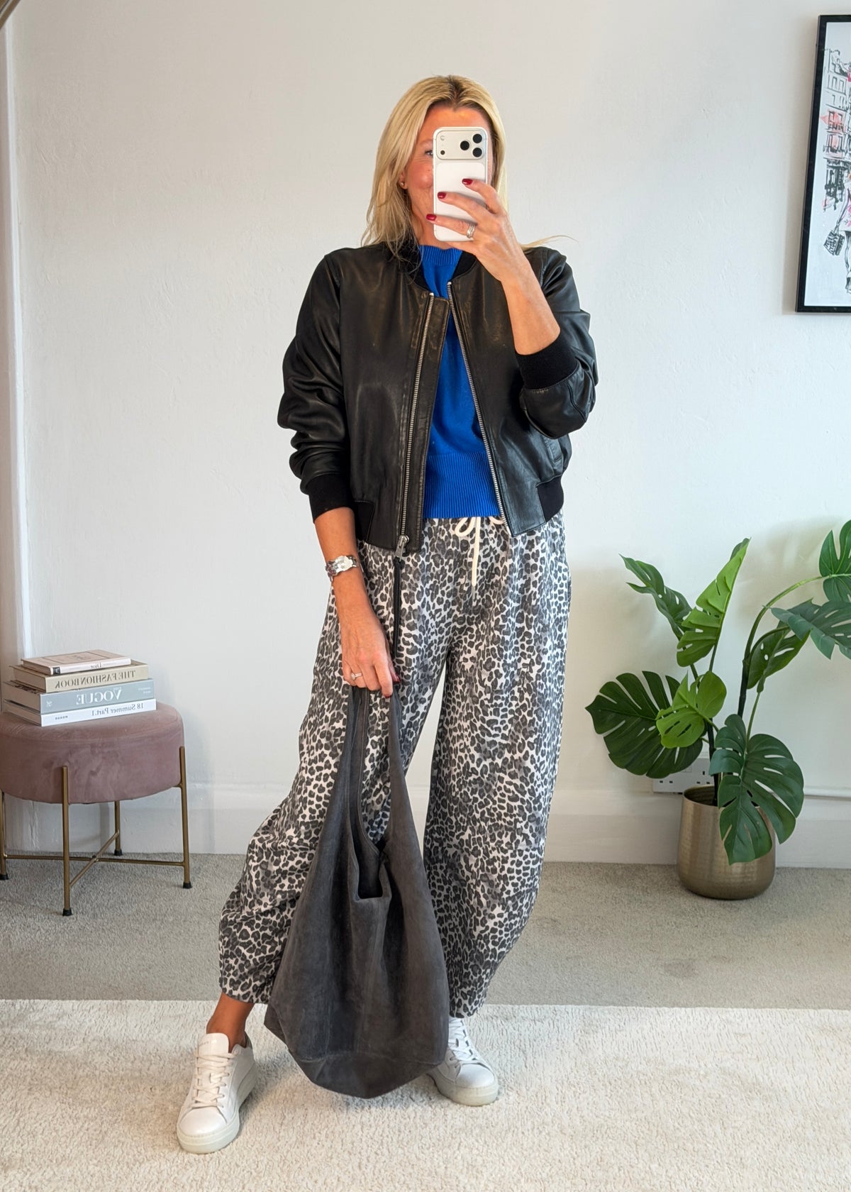 Grey Leopard Barrel Joggers